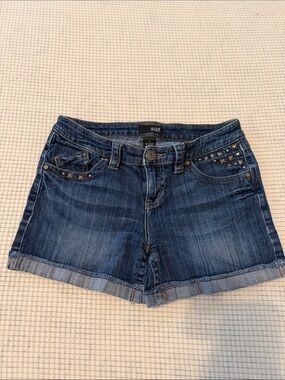 a.n.a Blue Denim Studded Rolled-Hem Shorts